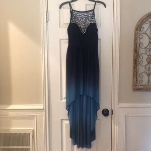 Navy blue ombré hi lo formal dress